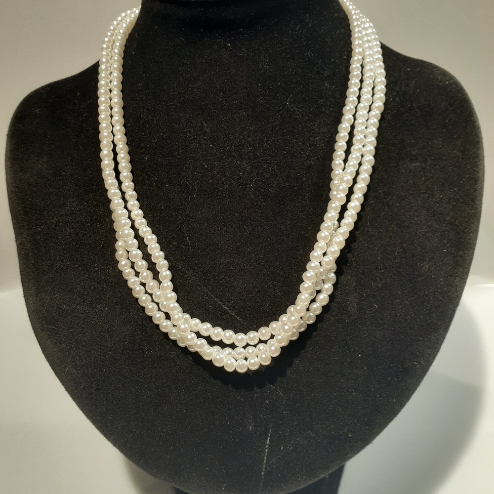 Elegant Triple Strand Pearl Necklace